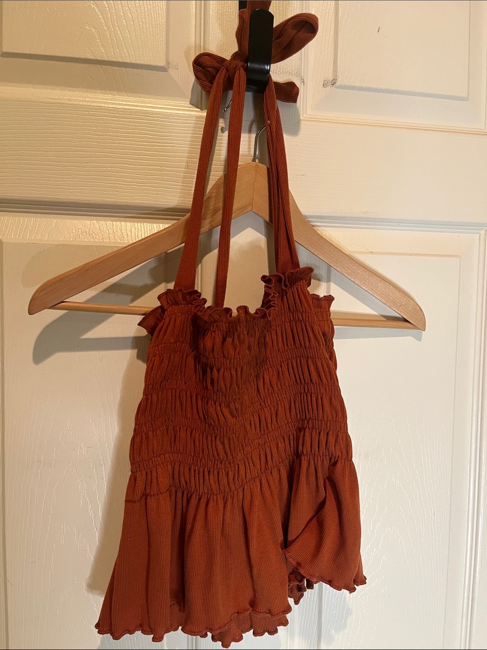 Altar'd State Rust Smocked Ruffle Tie-Strap Camisole